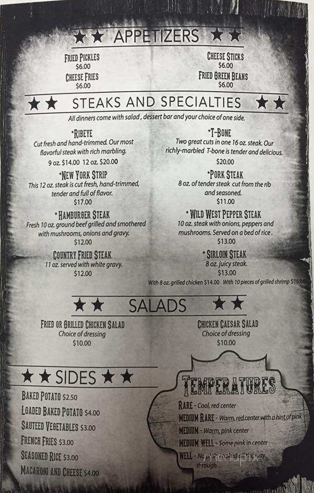 Old West Steakhouse - Union City, TN menu_pic