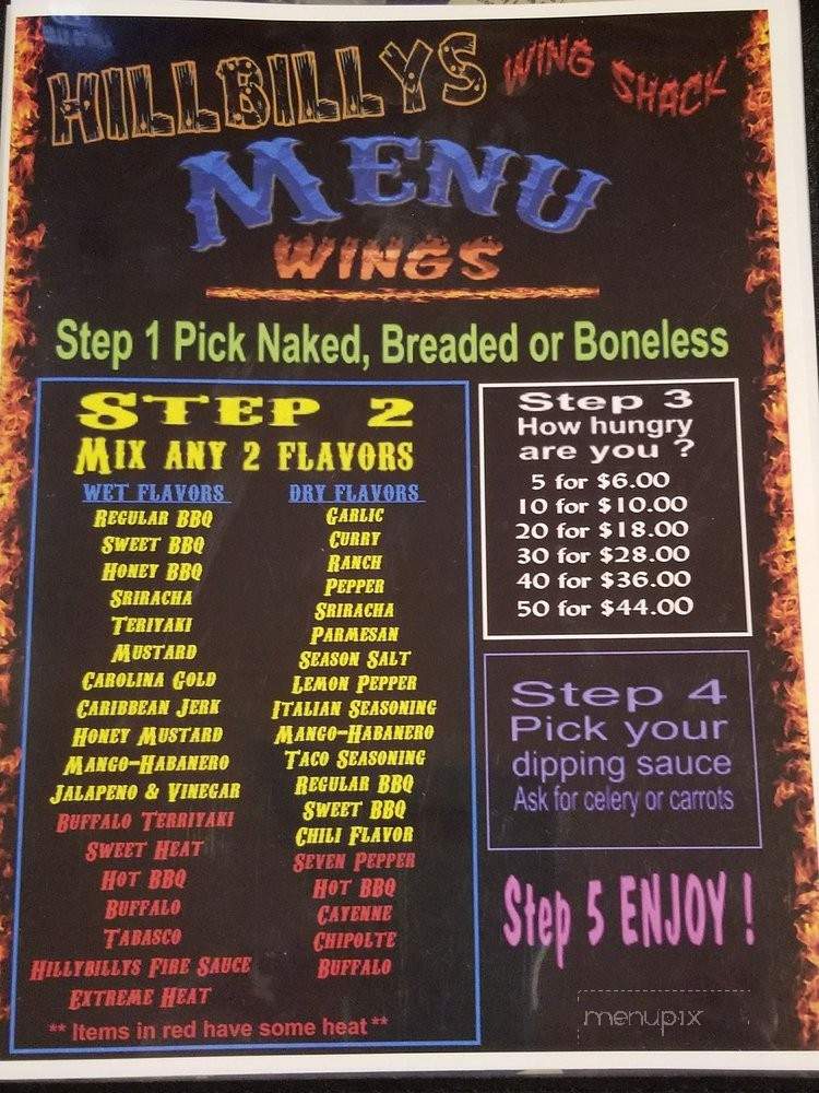 Hillbilly's Wing Shack - Adamsville, TN menu_pic