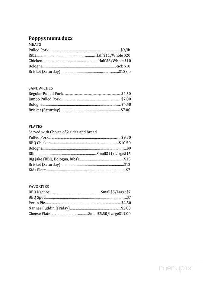 Poppy's BBQ - Crump, TN menu_pic