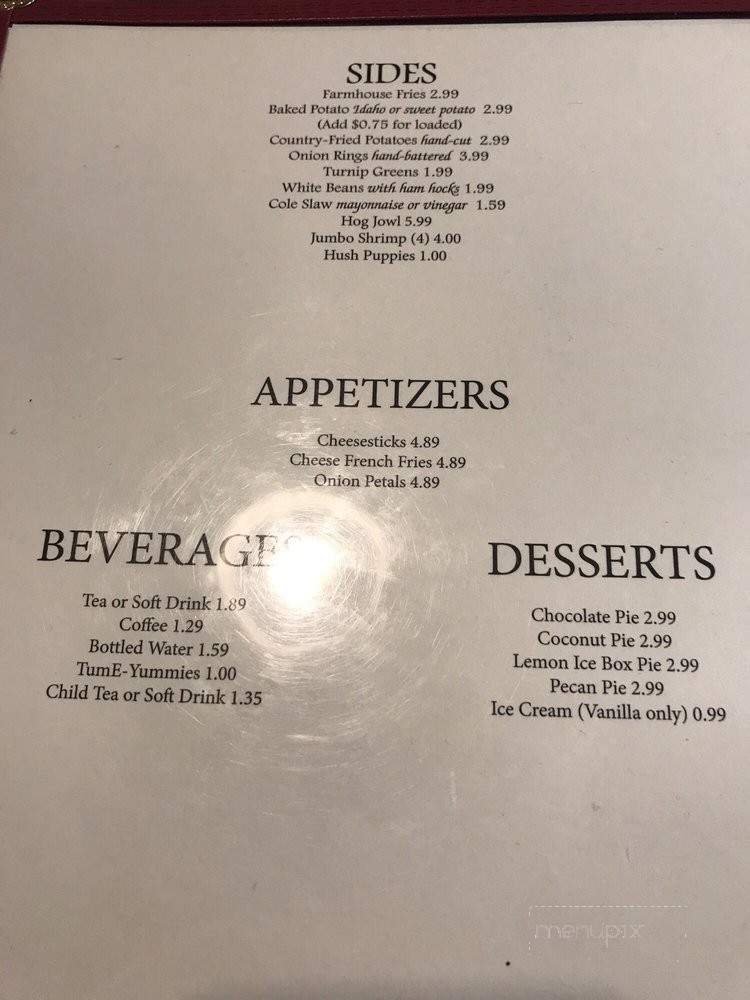 KC's Farmhouse Restaurant - Lexington, TN menu_pic