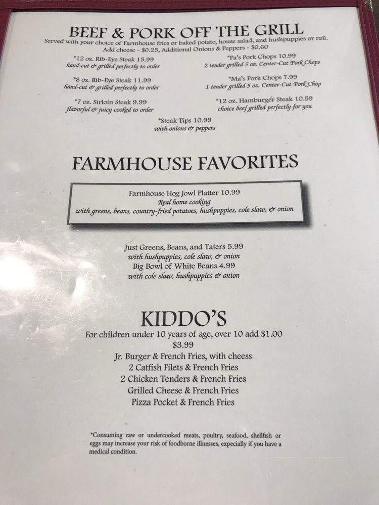 KC's Farmhouse Restaurant - Lexington, TN menu_pic