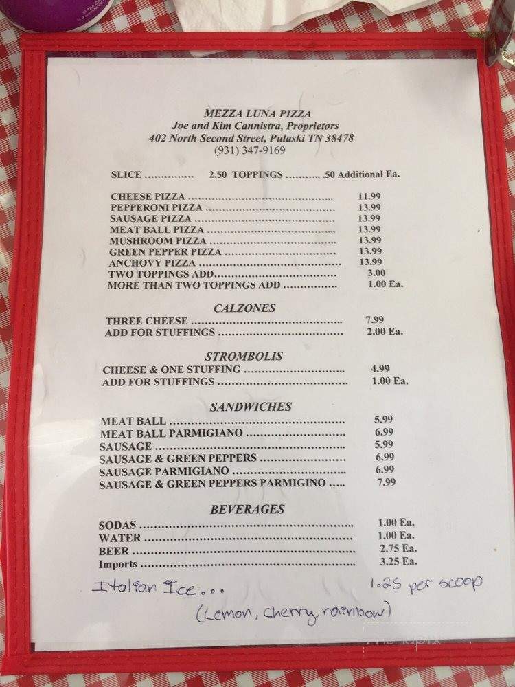 Mezza Luna Pizza - Pulaski, TN menu_pic