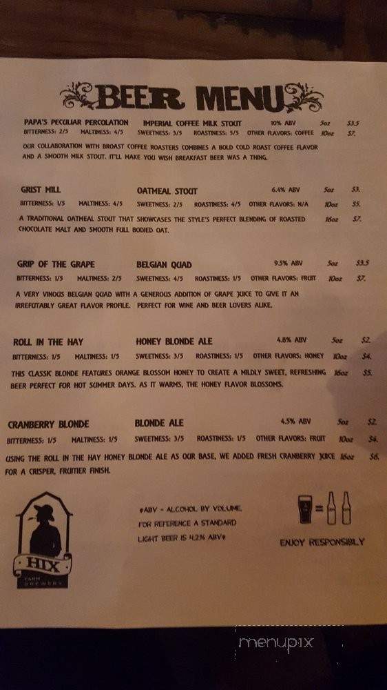 Hix Farm Brewery - Cookeville, TN menu_pic