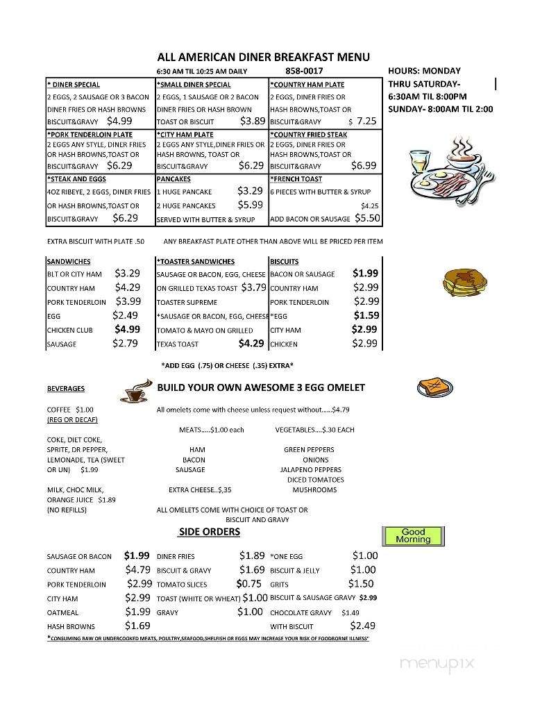 All American Diner - Baxter, TN menu_pic