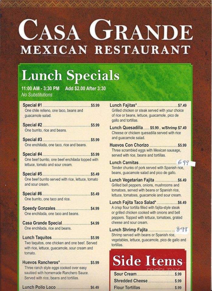Casa Grande - Crossville, TN menu_pic