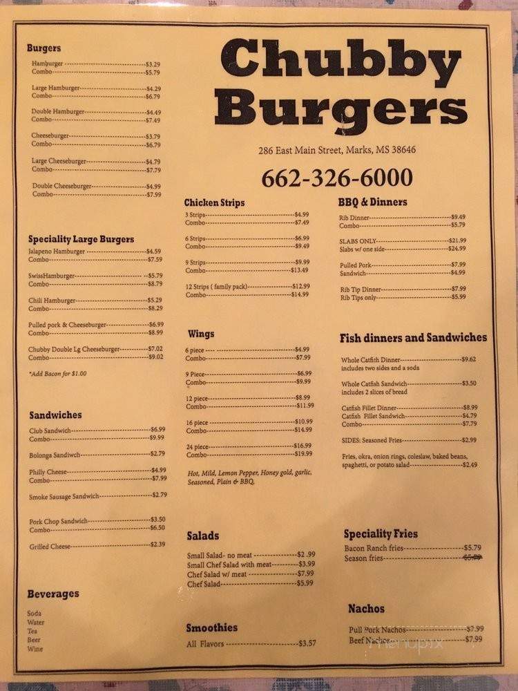 Chubby Burgers - Marks, MS menu_pic
