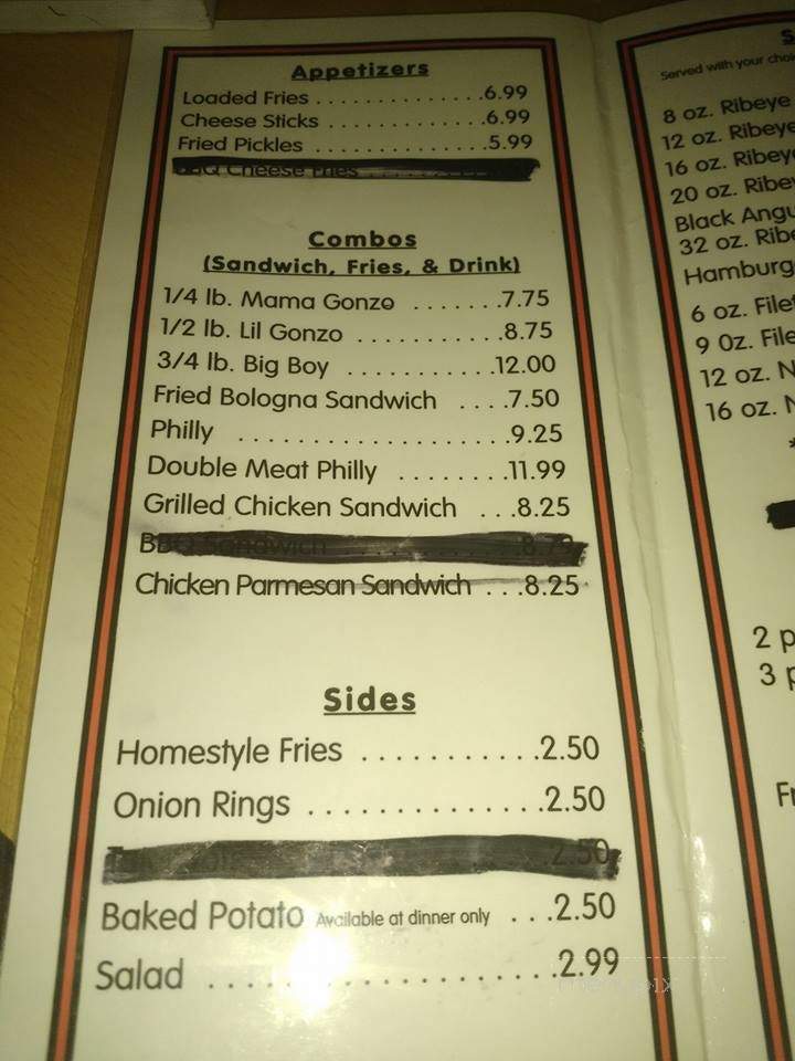 Gonzo's Grill - New Albany, MS menu_pic