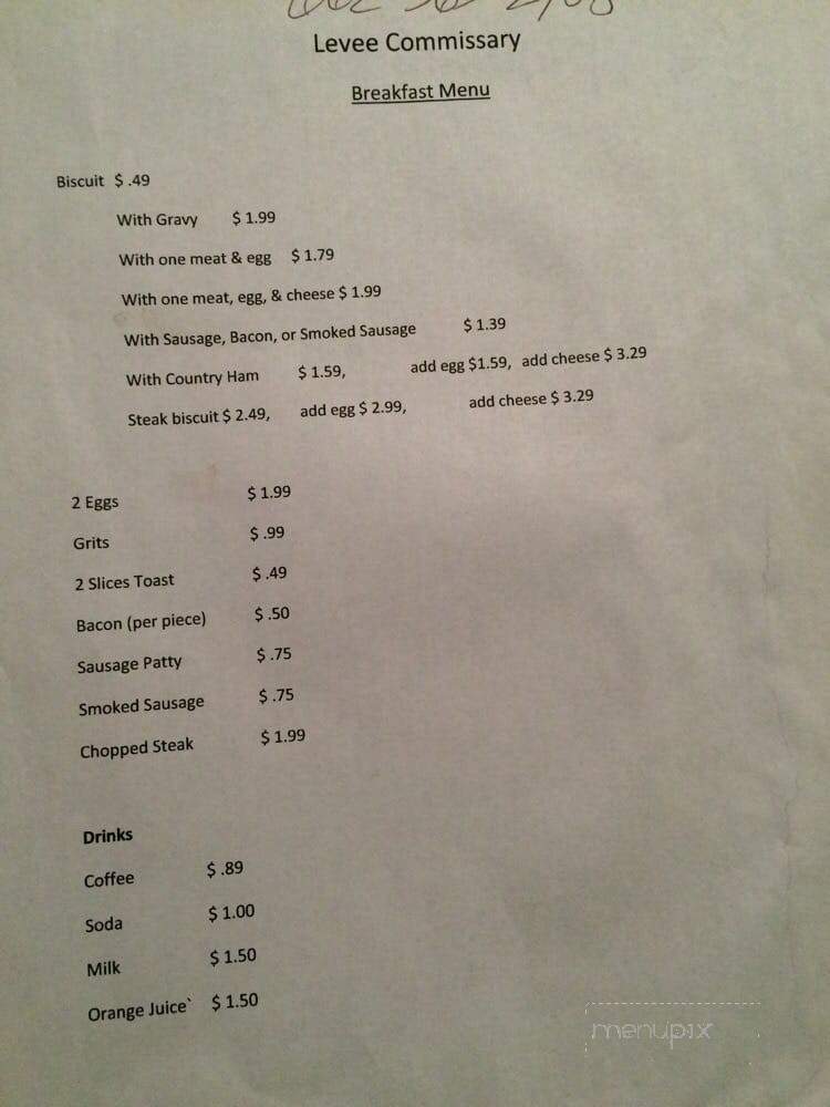 Levee Commissary - Tunica, MS menu_pic