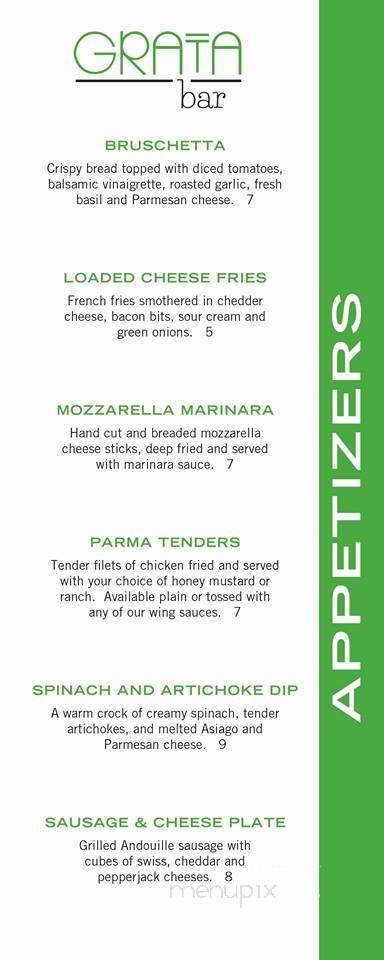 Grata Bar & Grill - Tupelo, MS menu_pic