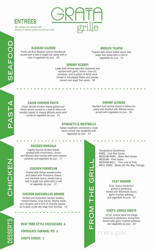 Grata Bar & Grill - Tupelo, MS menu_pic