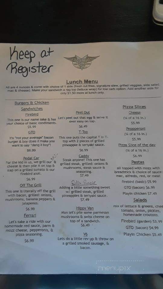 Firebird Burgers And Summer Tyme Sno - Corinth, MS menu_pic