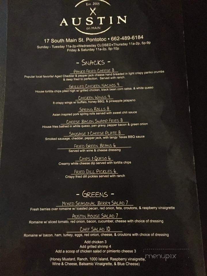 Austins On Main - Pontotoc, MS menu_pic