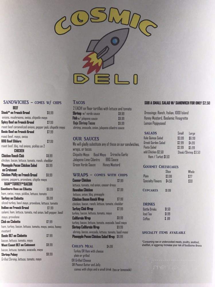 Cosmic Deli and Cheesecakes - Laurel, MS menu_pic