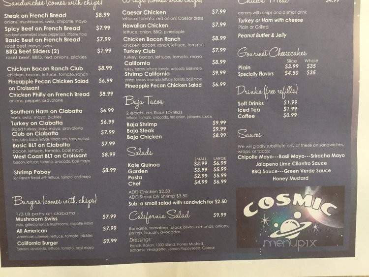 Cosmic Deli and Cheesecakes - Laurel, MS menu_pic