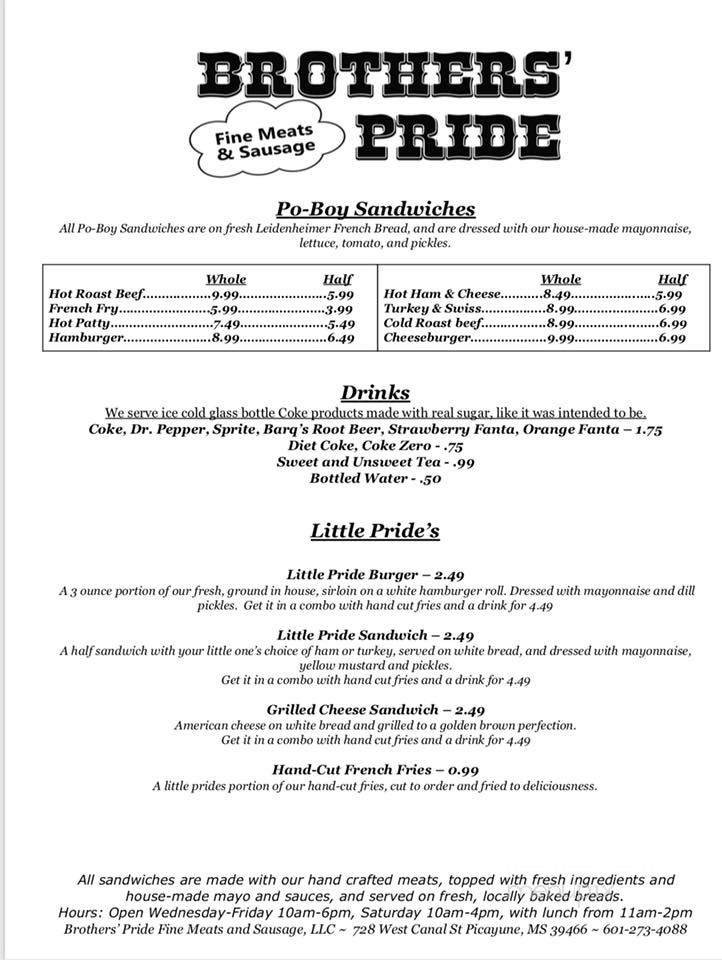 Brothers' Pride Fine Meats and Sausage - Picayune, MS menu_pic