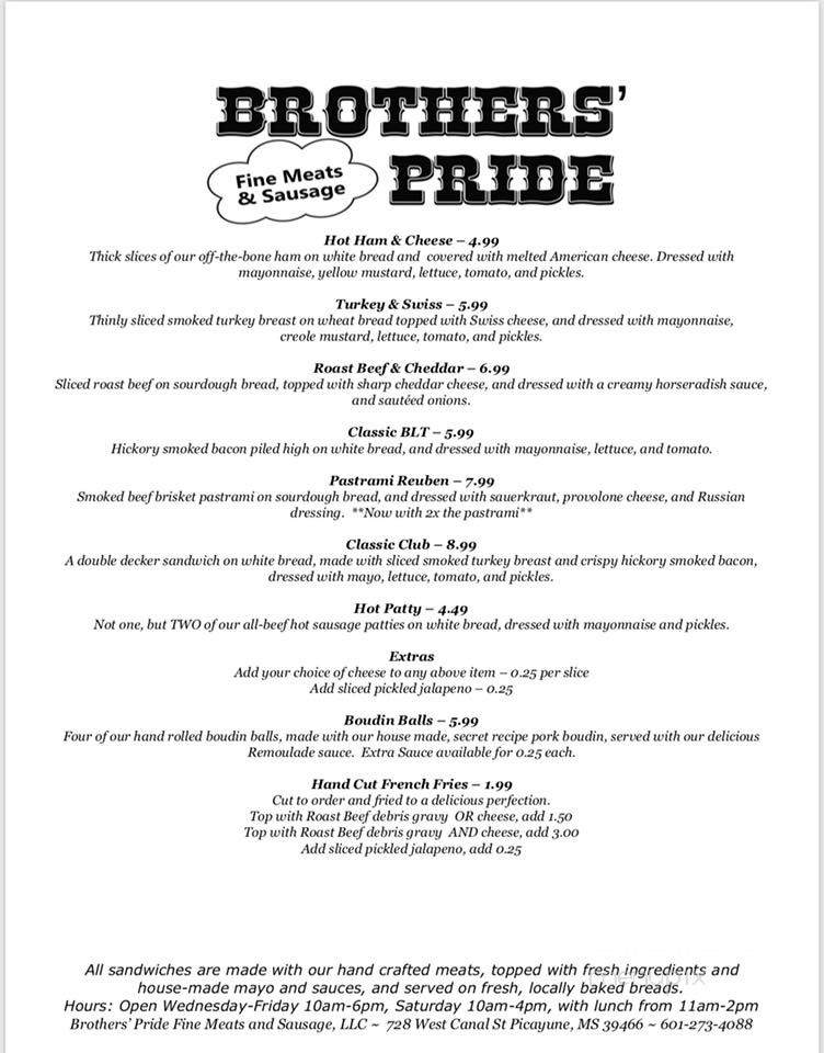 Brothers' Pride Fine Meats and Sausage - Picayune, MS menu_pic