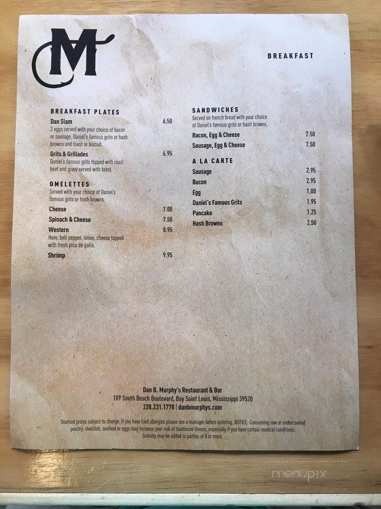 Dan B Murphy's Restaurant & Bar - Bay Saint Louis, MS menu_pic