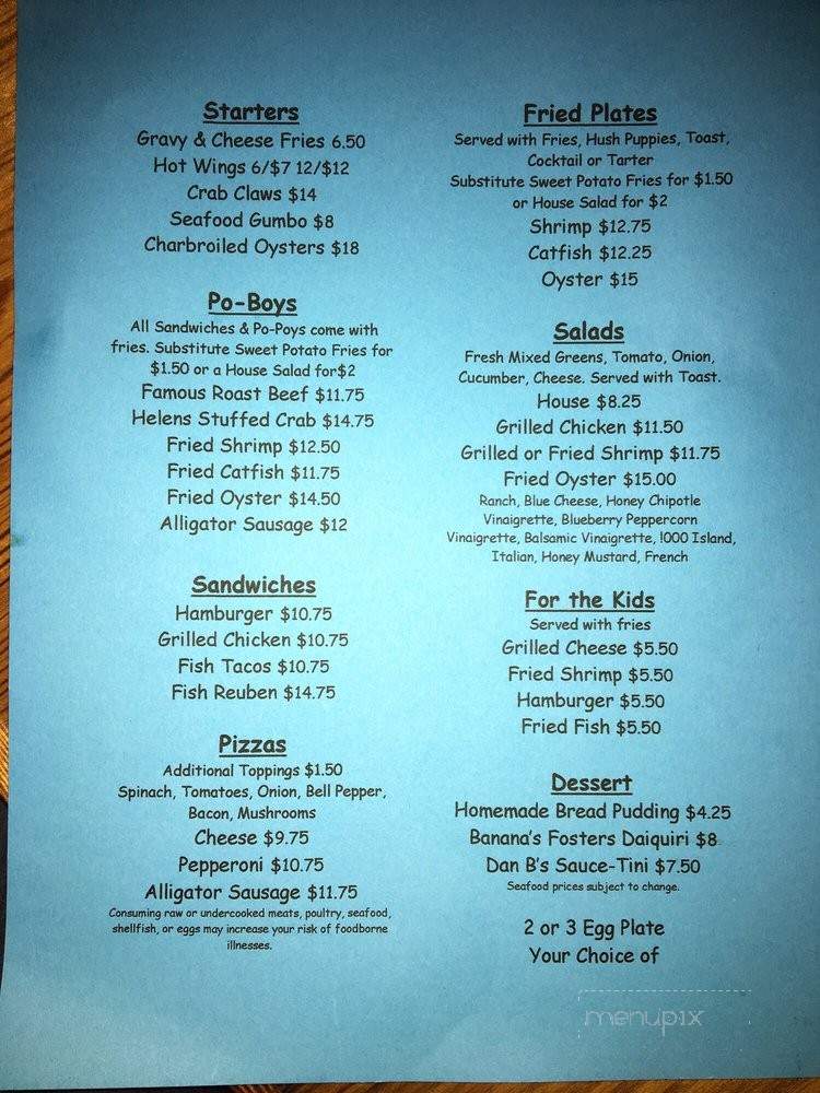 Menu of Dan B Murphy&#39;s Restaurant & Bar in Bay Saint Louis, MS 39520