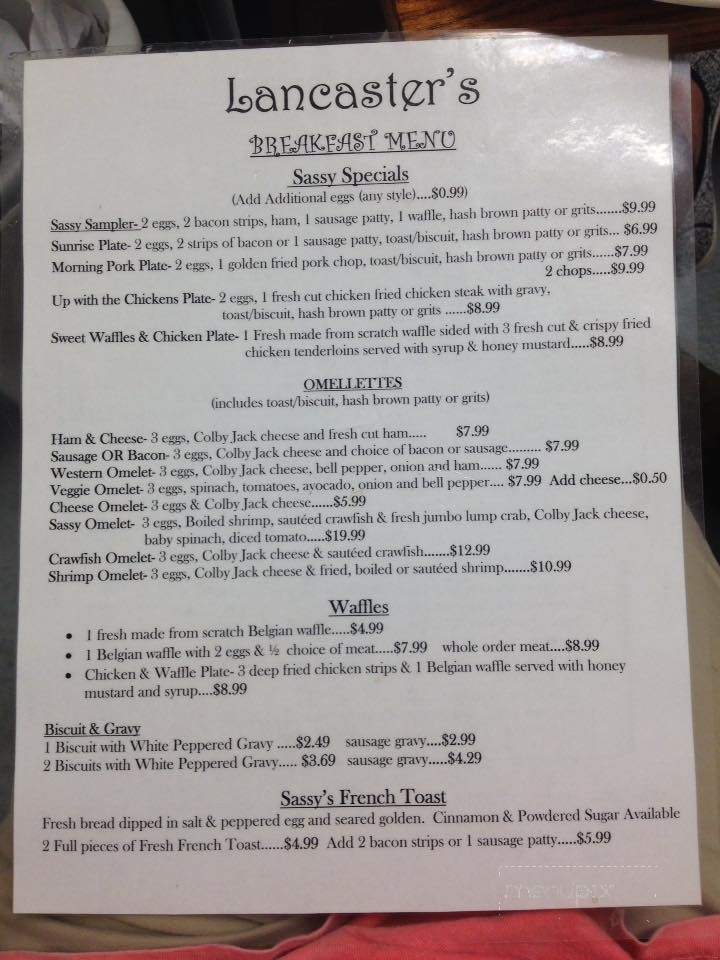 Lancaster's - Ocean Springs, MS menu_pic