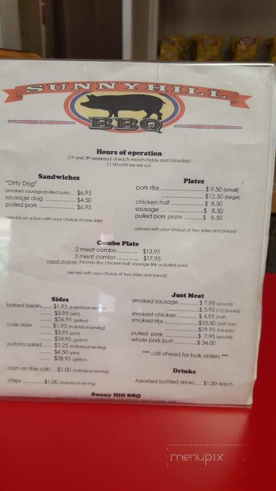 Sunny Hill BBQ - Summit, MS menu_pic