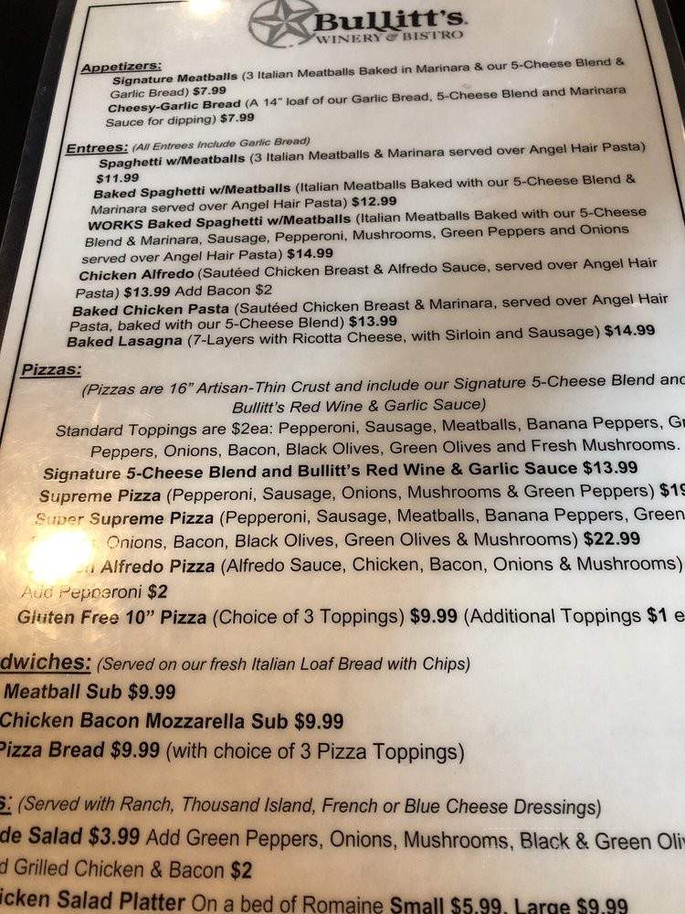 Bullitt's Winery & Bistro - Bardstown, KY menu_pic