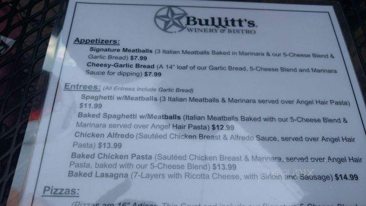 Bullitt's Winery & Bistro - Bardstown, KY menu_pic