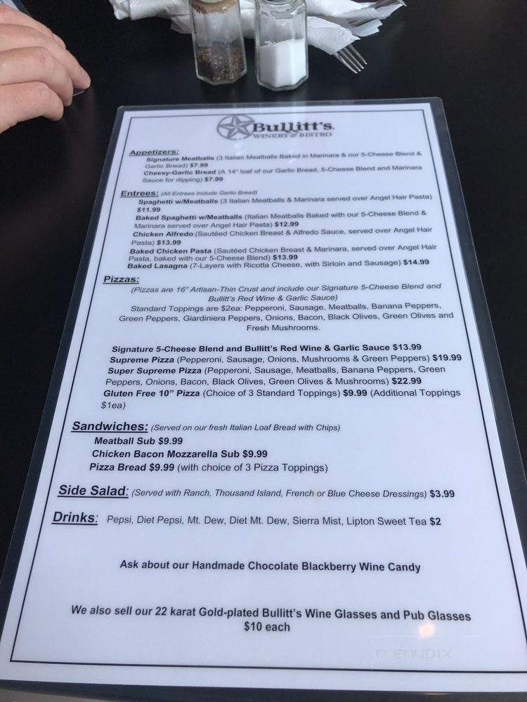 Bullitt's Winery & Bistro - Bardstown, KY menu_pic