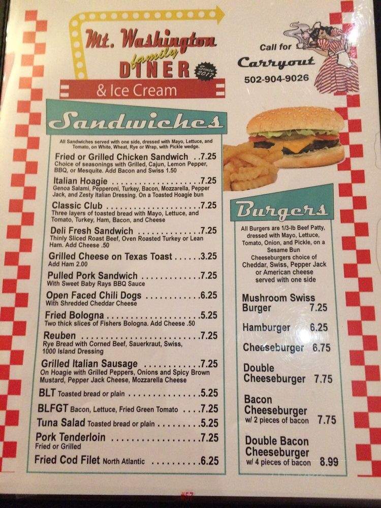 Mt Washington Family Diner & Ice Cream - Mount Washington, KY menu_pic