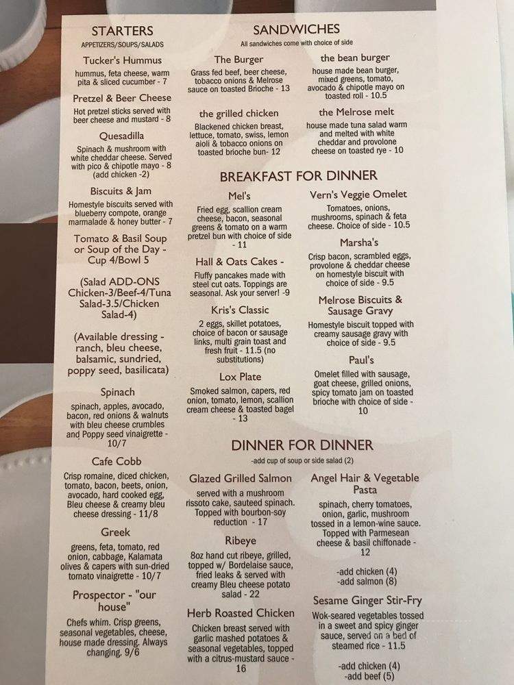 Menu of Melrose Cafe in Prospect, KY 40059