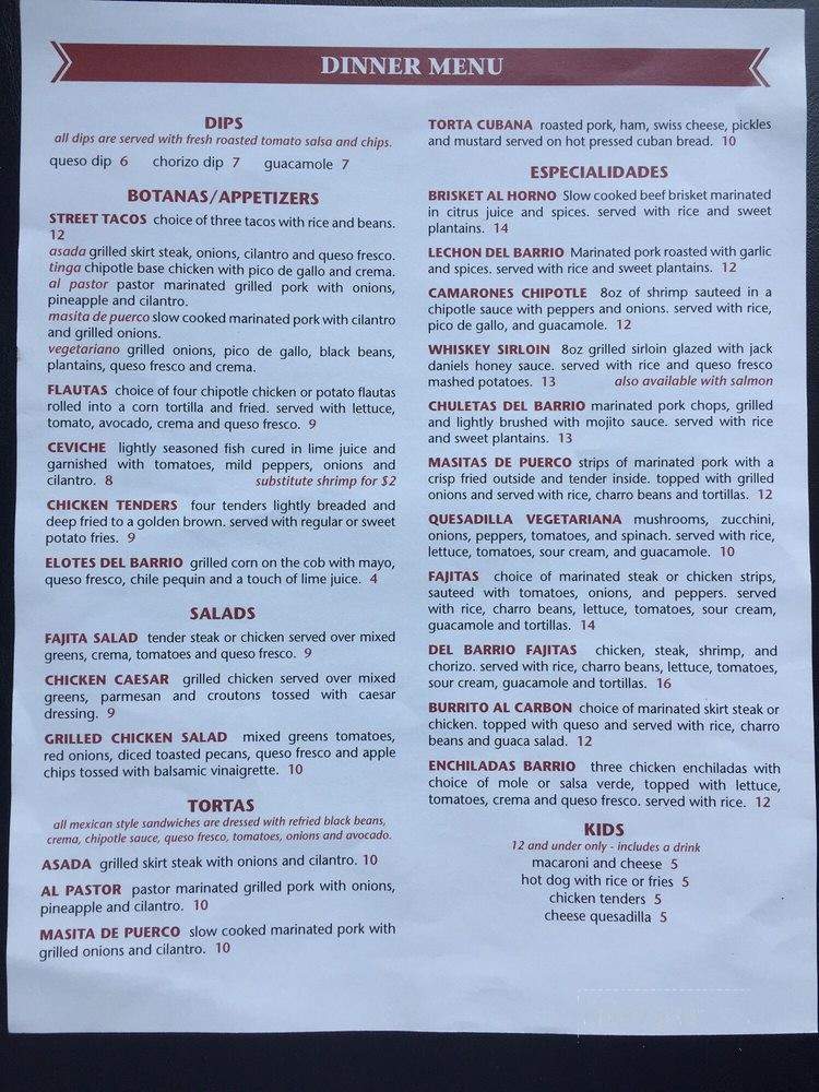 El Barrio Tequila & Whiskey Bar - Louisville, KY menu_pic