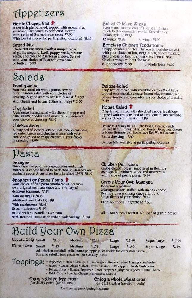 Bearno's Little Sicily - Louisville, KY menu_pic