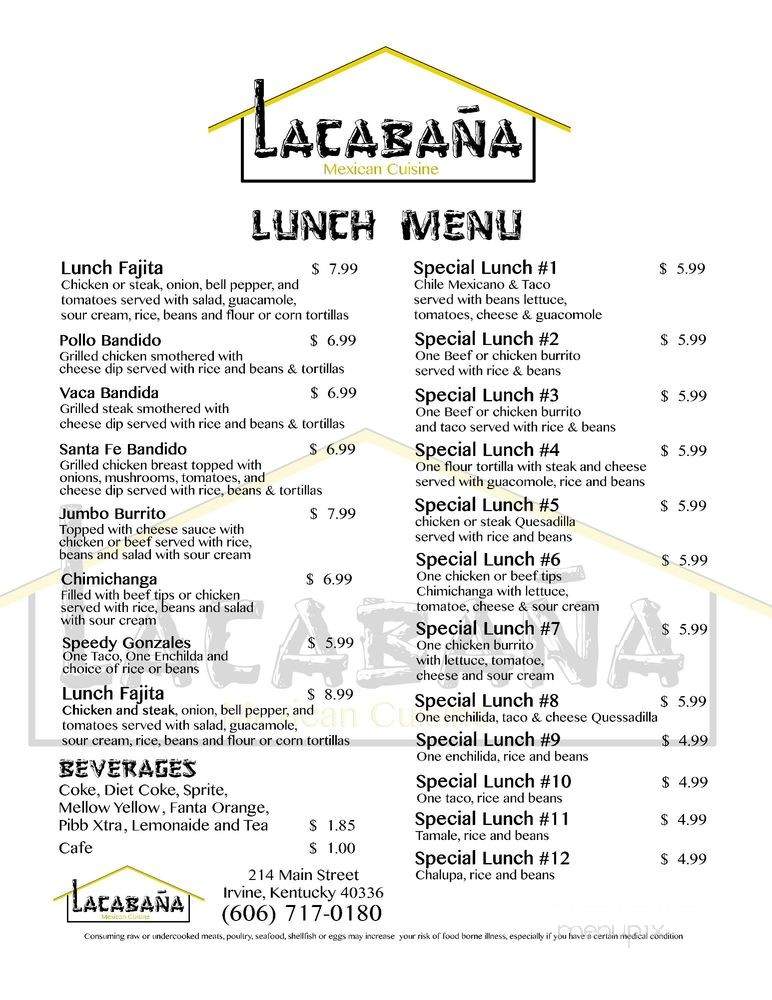 La Cabana - Irvine, KY menu_pic