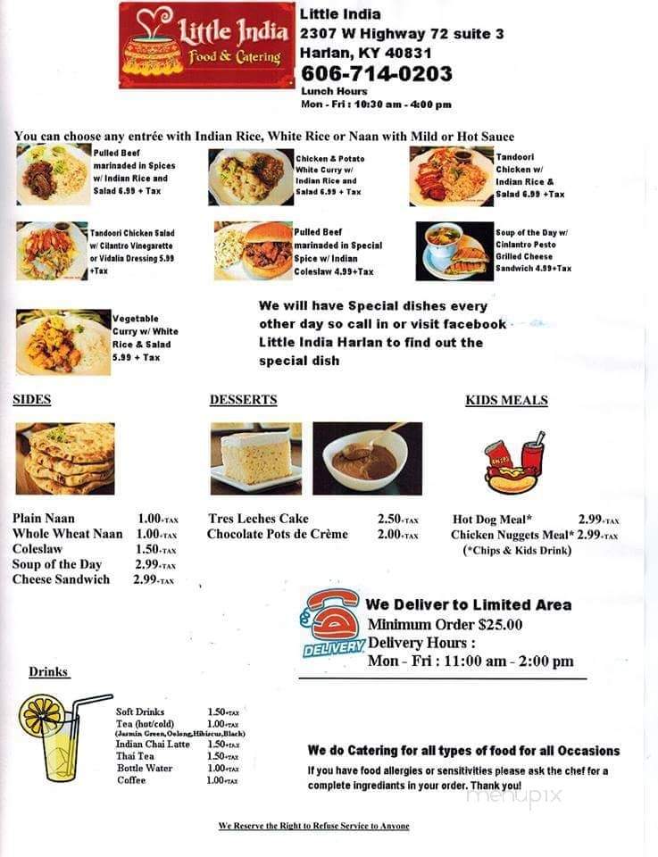 Little India - Harlan, KY menu_pic