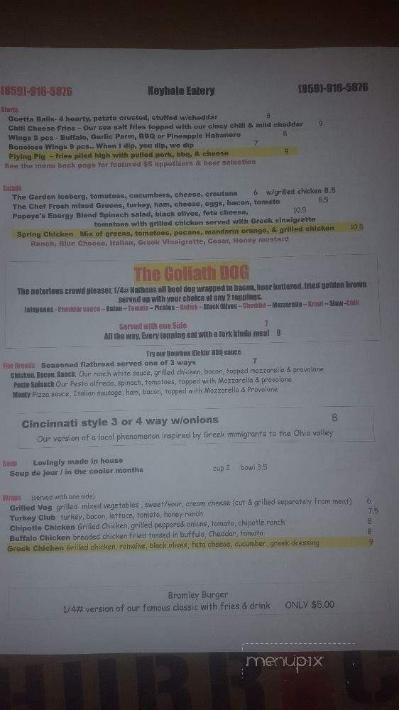 Keyhole Eatery And Dessert Bar - Bromley, KY menu_pic