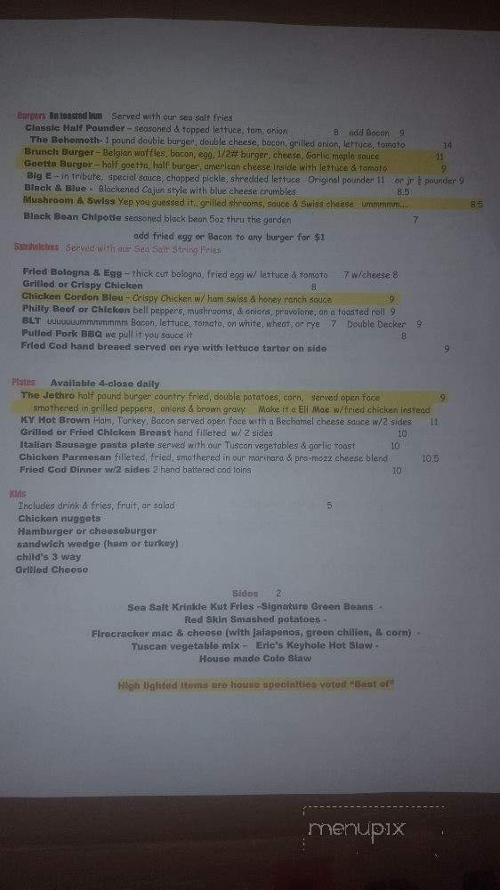 Keyhole Eatery And Dessert Bar - Bromley, KY menu_pic