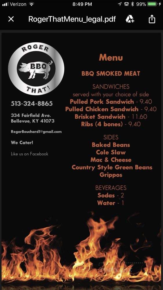 Roger that BBQ - Bellevue, KY menu_pic