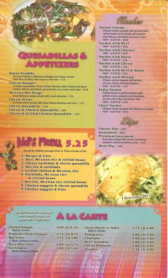 Cancun - Paducah, KY menu_pic