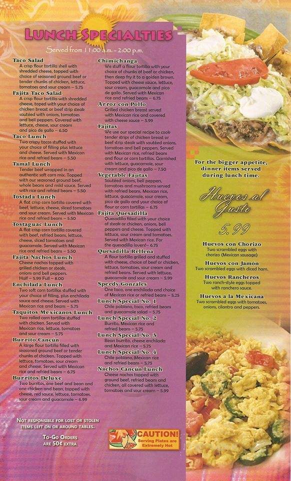 Cancun - Paducah, KY menu_pic