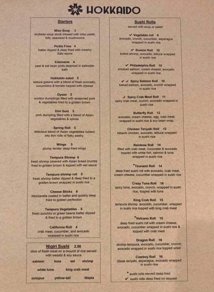 Hokkaido Grill & Sushi - Paducah, KY menu_pic
