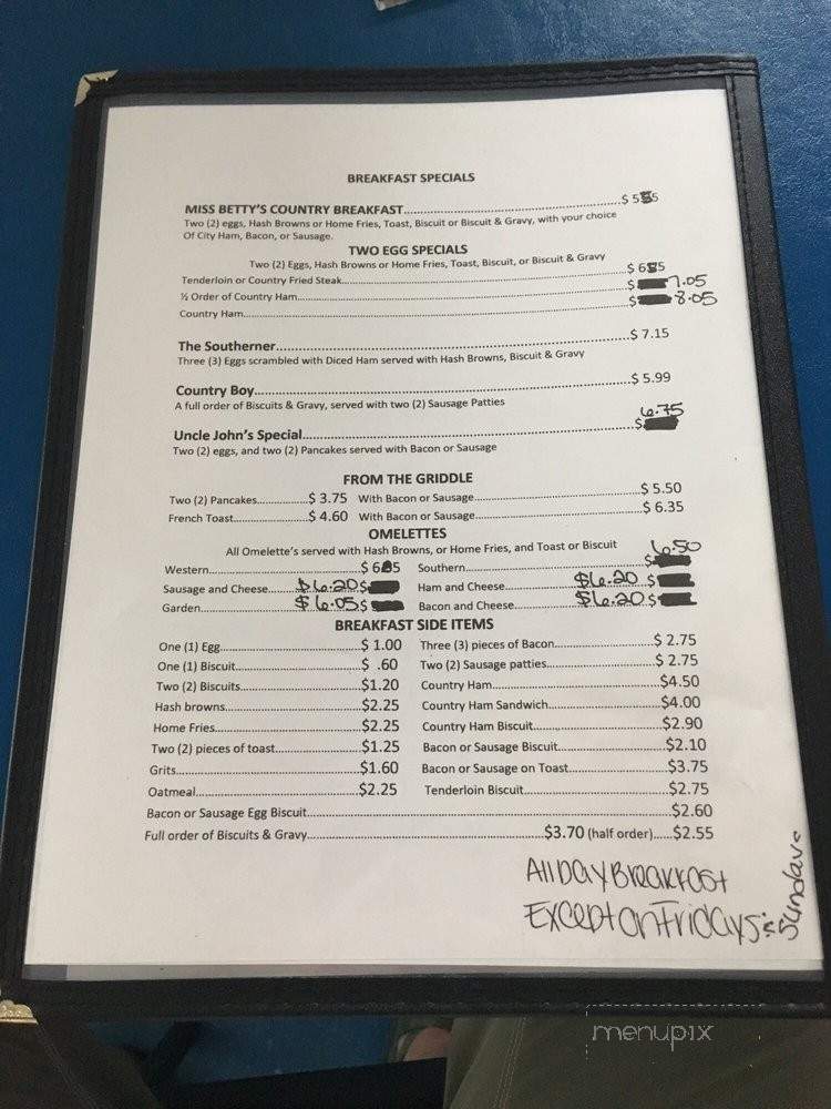 Miss Betty's Diner - Smiths Grove, KY menu_pic
