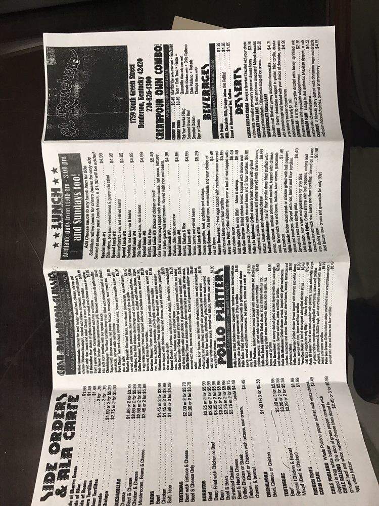 El Ranchero Mexican Restaurant - Henderson, KY menu_pic