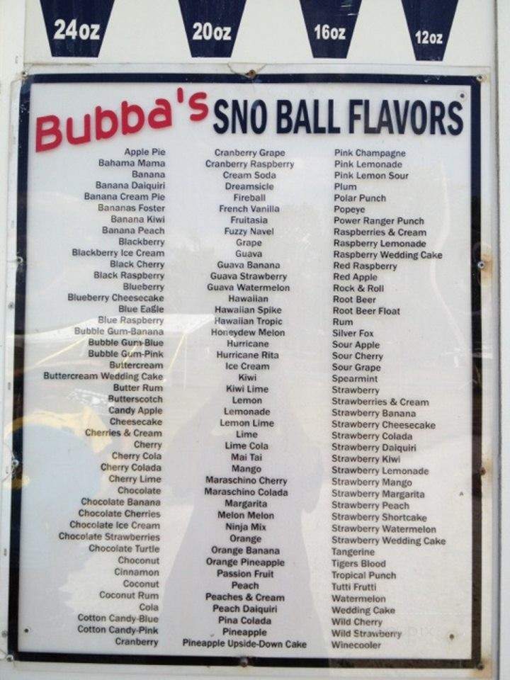Bubba's Shaved Ice - Canal Winchester, OH menu_pic