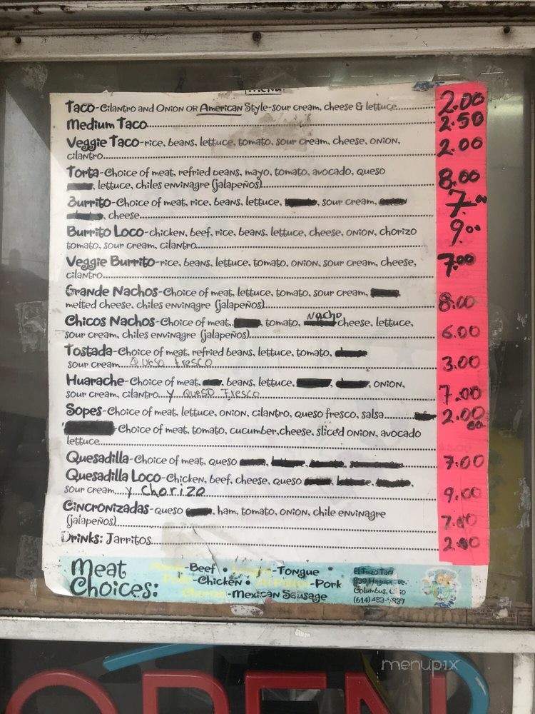 El Tuzo Taco - Columbus, OH menu_pic