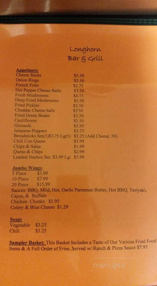 Longhorn Bar and Grill - Roundhead, OH menu_pic