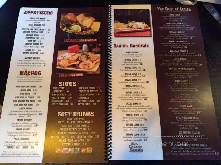 Casa Grande - Hicksville, OH menu_pic