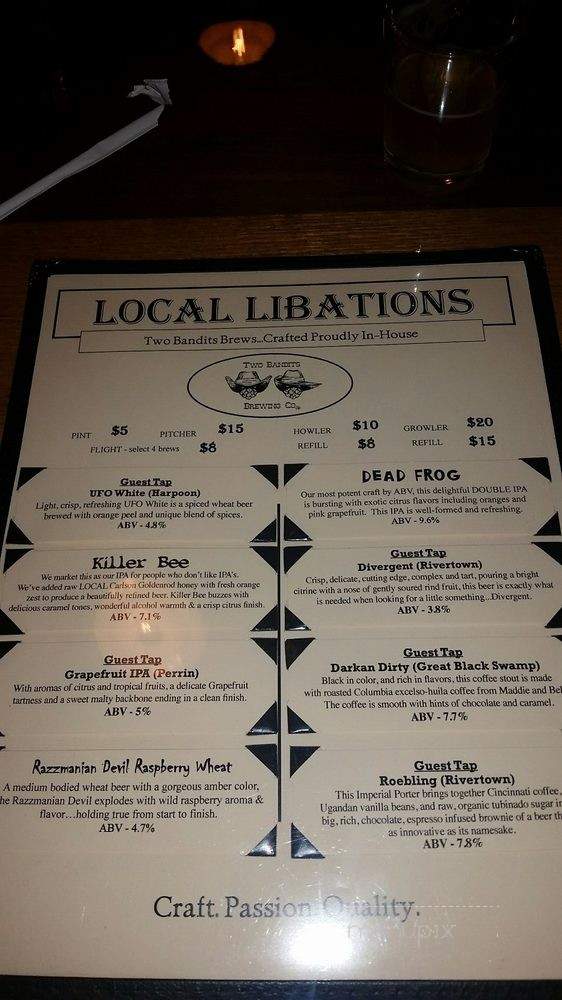 Two Bandits Brewing - Hicksville, OH menu_pic