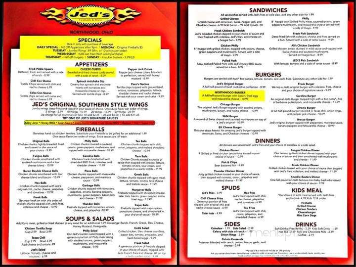 Jed's - Northwood, OH menu_pic