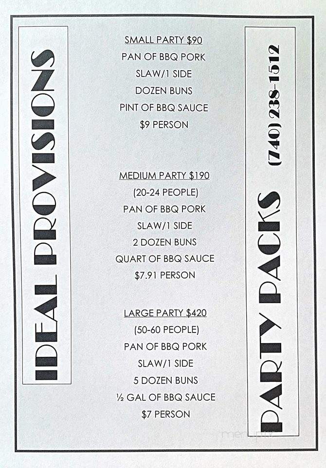 Ideal Provisions - Bridgeport, OH menu_pic