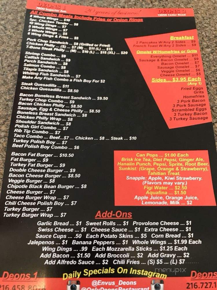 Deon's Restaurant - University Heights, OH menu_pic