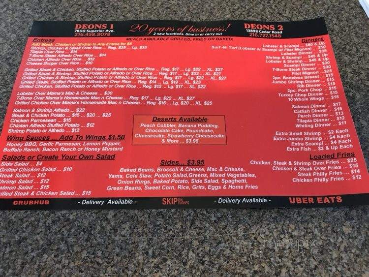 Deon's Restaurant - University Heights, OH menu_pic
